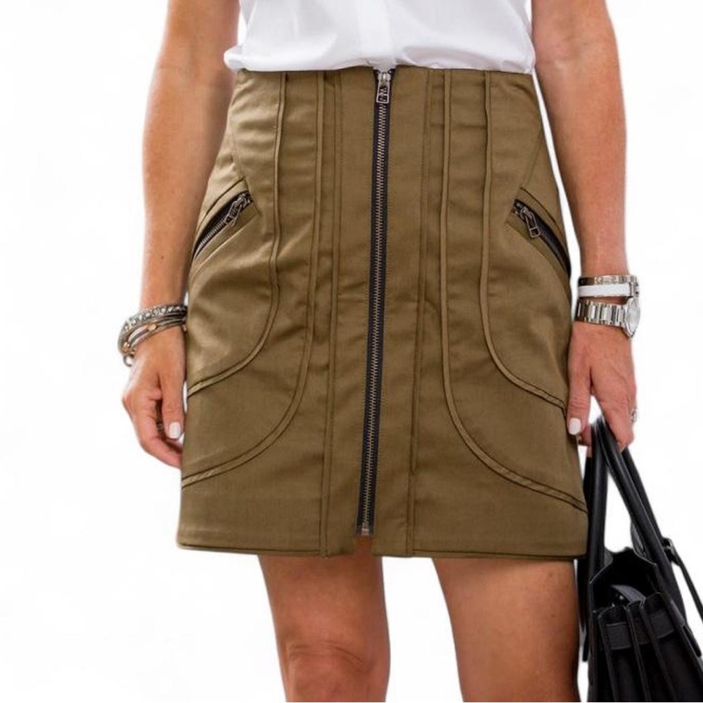 Olive Green Zippered Women's Skirt